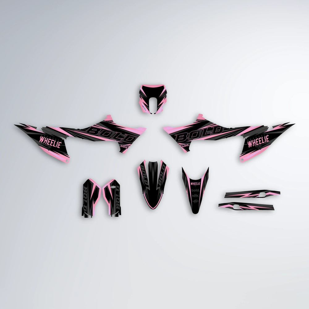 STORM Stark Varg MX graphics kit parts layout in Sakura Pink