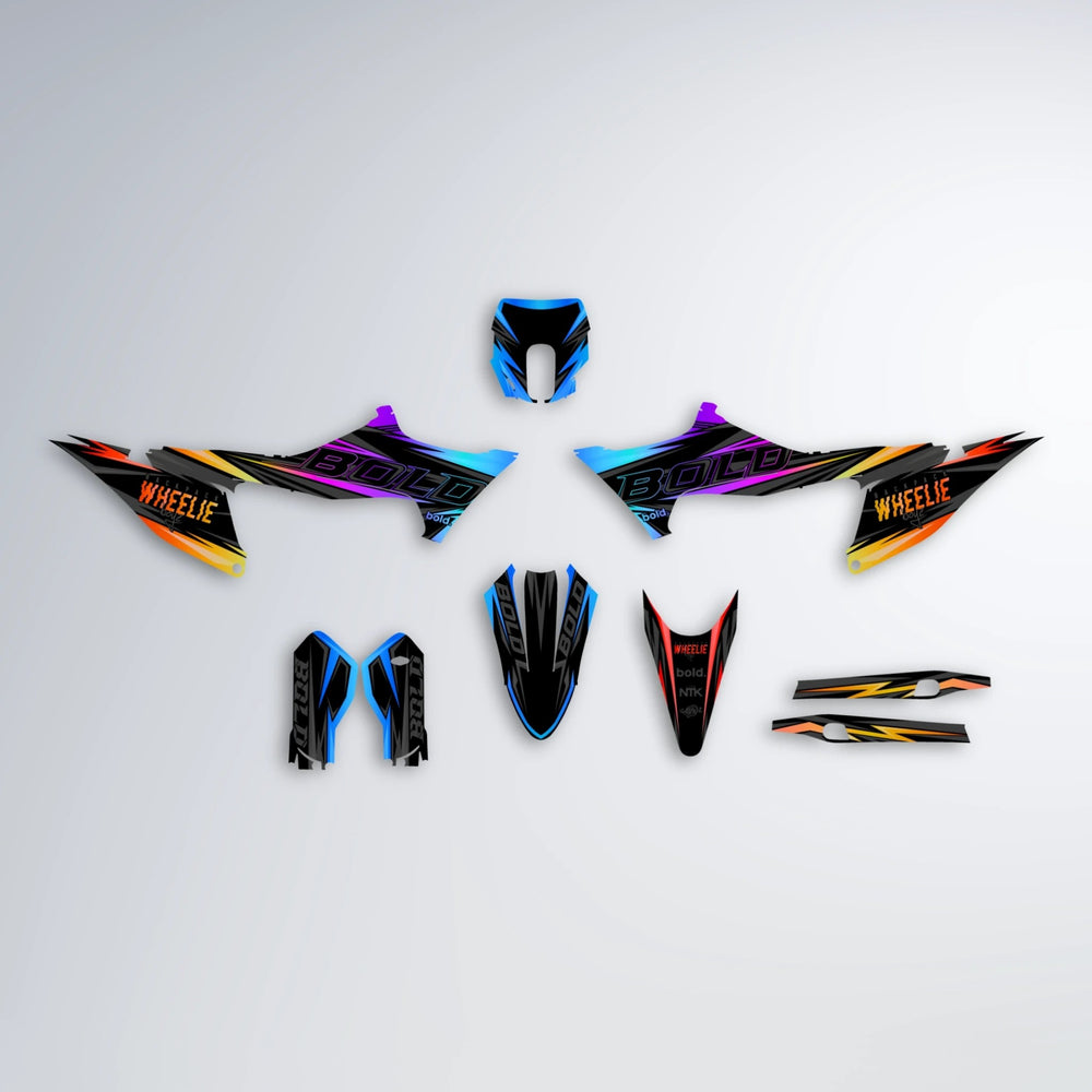 STORM Stark Varg MX graphics kit parts layout in Sunset Fade