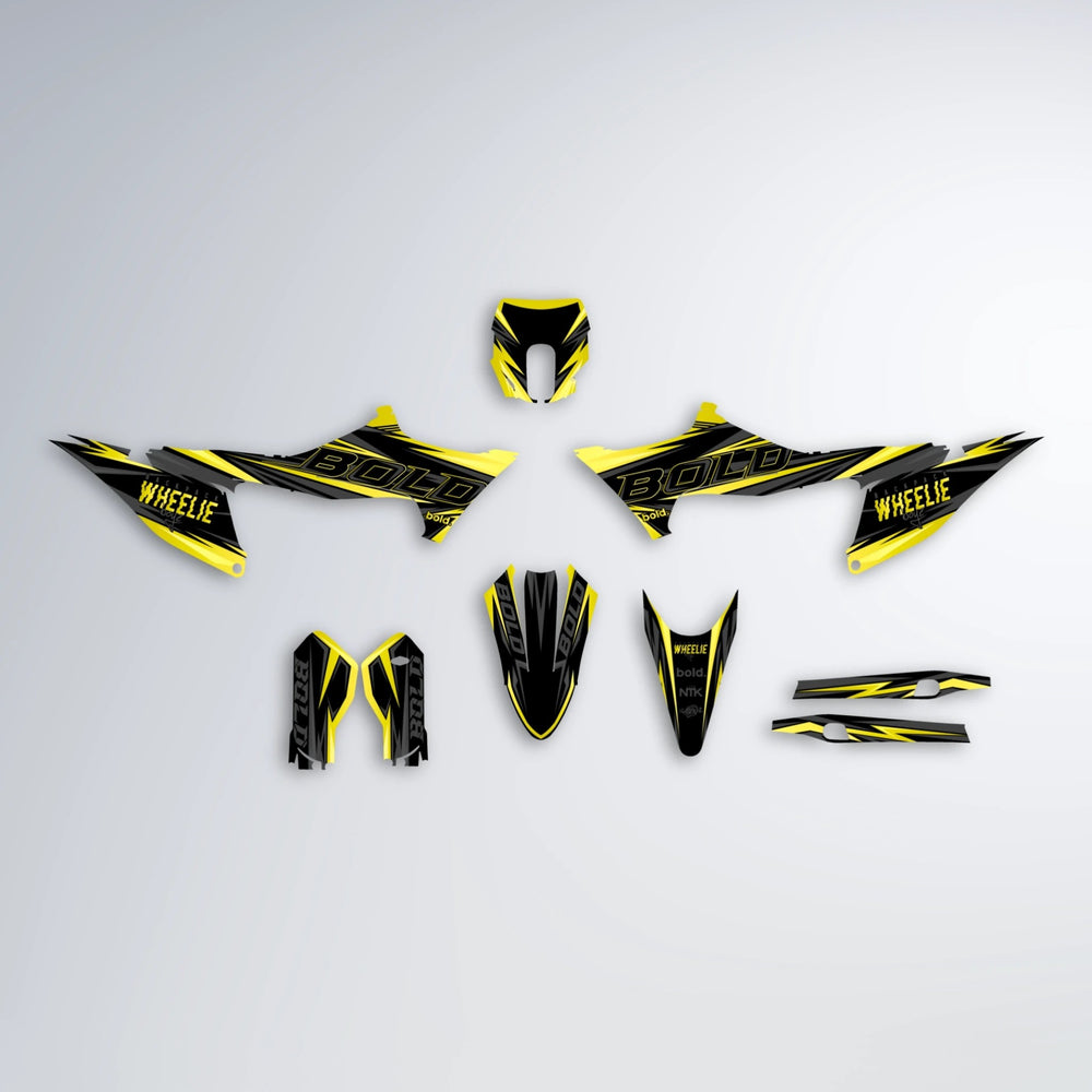 STORM Stark Varg MX graphics kit parts layout in Yellow