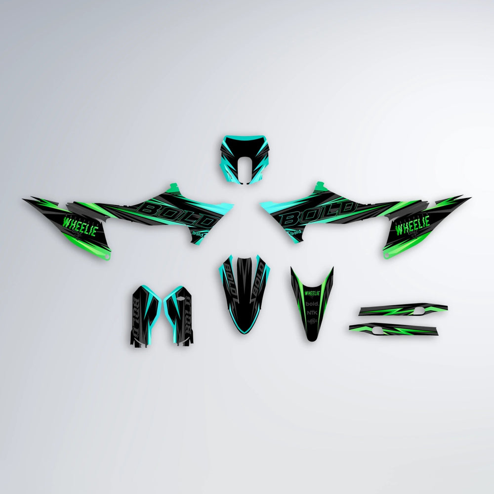 STORM Stark Varg SM graphics kit parts layout in Cyan & Green