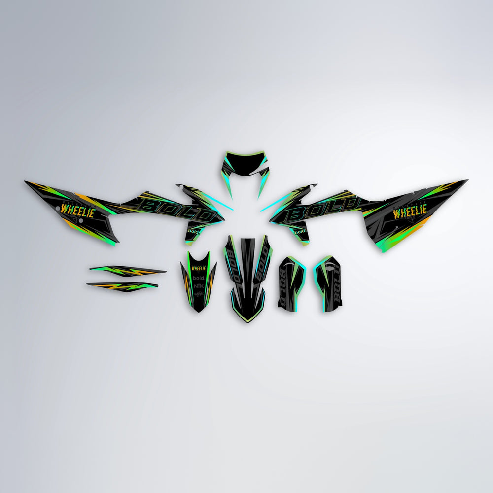STORM graphics kit parts layout in Cyan & Green