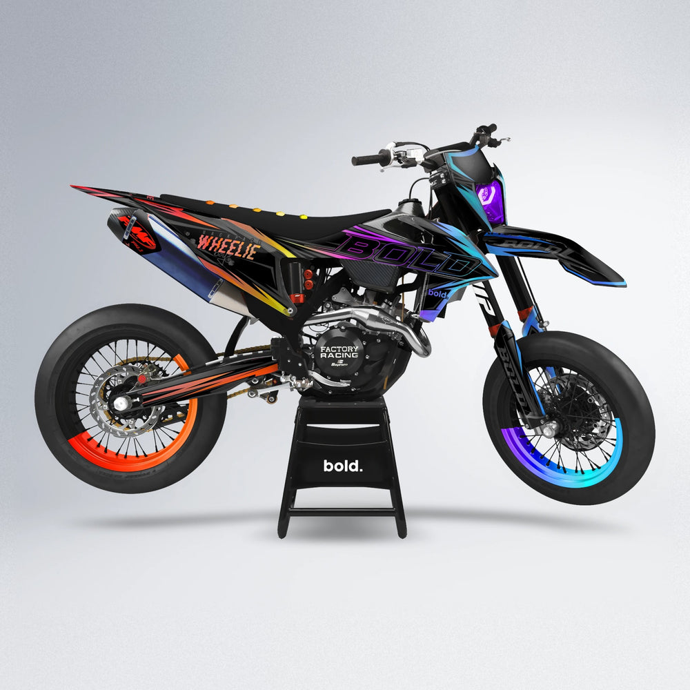 STORM supermoto graphics kit in Sunset Fade