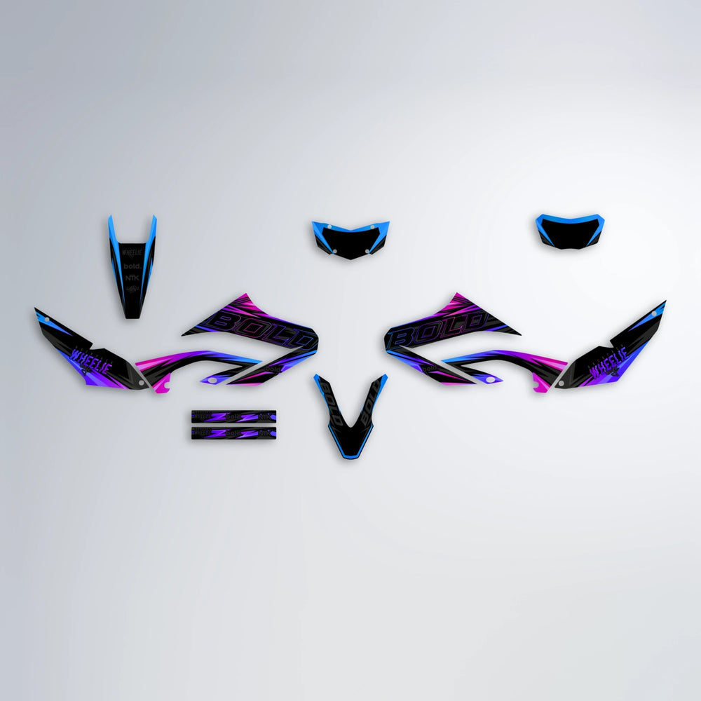 STORM Yamaha WR 125X graphics kit parts layout in Blue Purple Fade