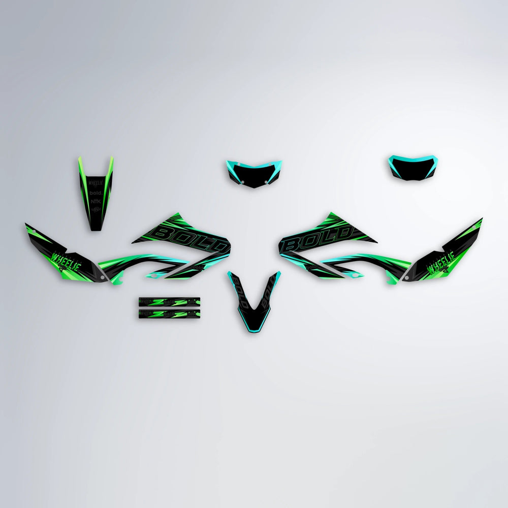 STORM Yamaha WR 125X graphics kit parts layout in Cyan & Green
