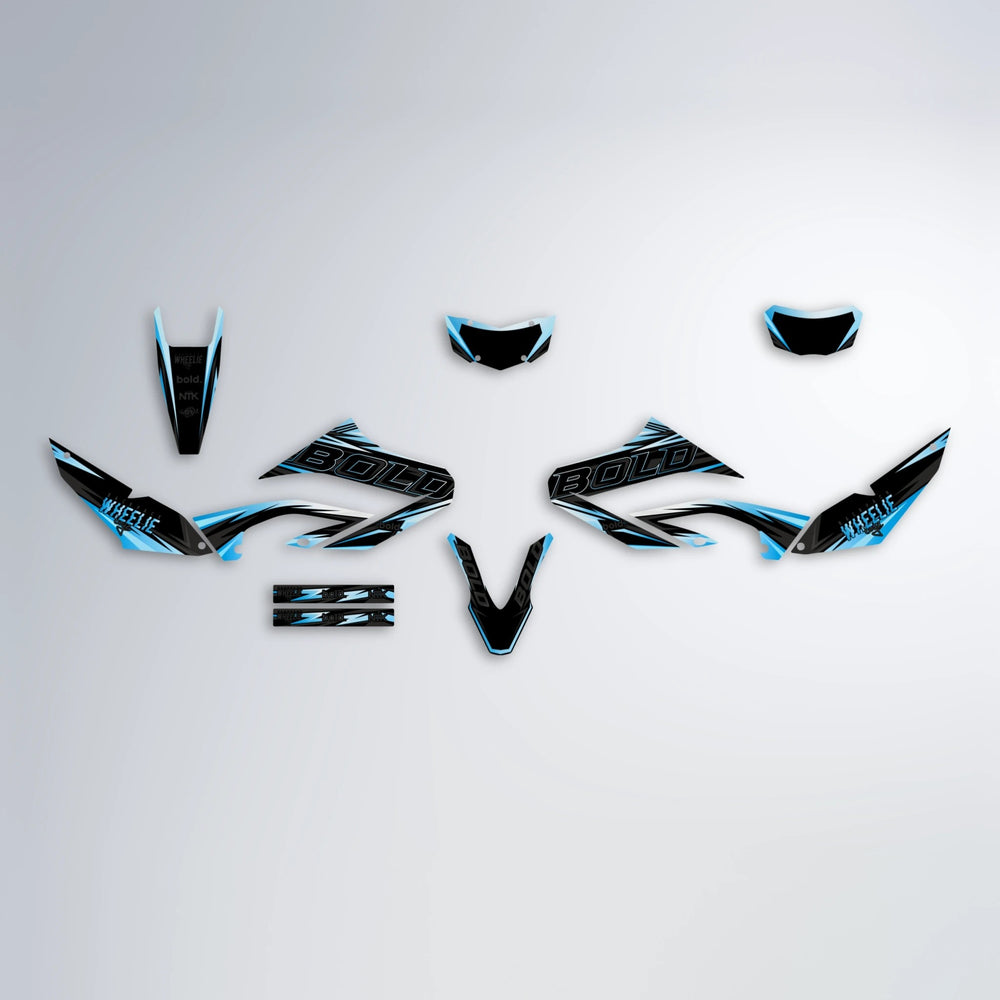 STORM Yamaha WR 125X graphics kit parts layout in Light Blue & White