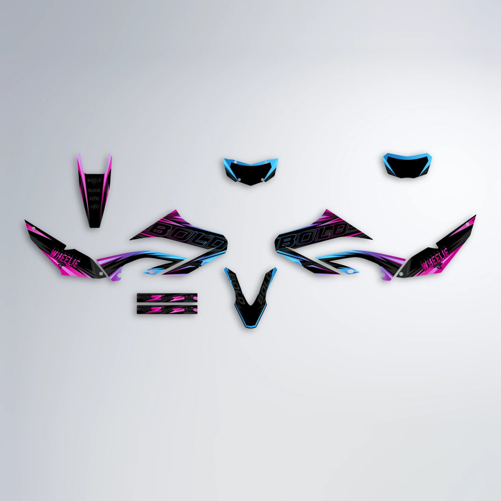 STORM Yamaha WR 125X graphics kit parts layout in Pink & Light Blue