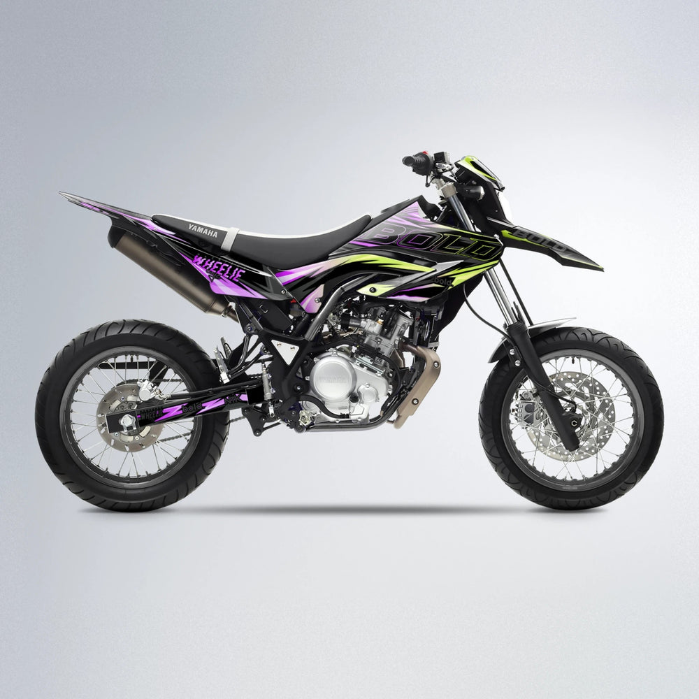 STORM Yamaha WR 125X supermoto graphics kit in Purple & Yellow