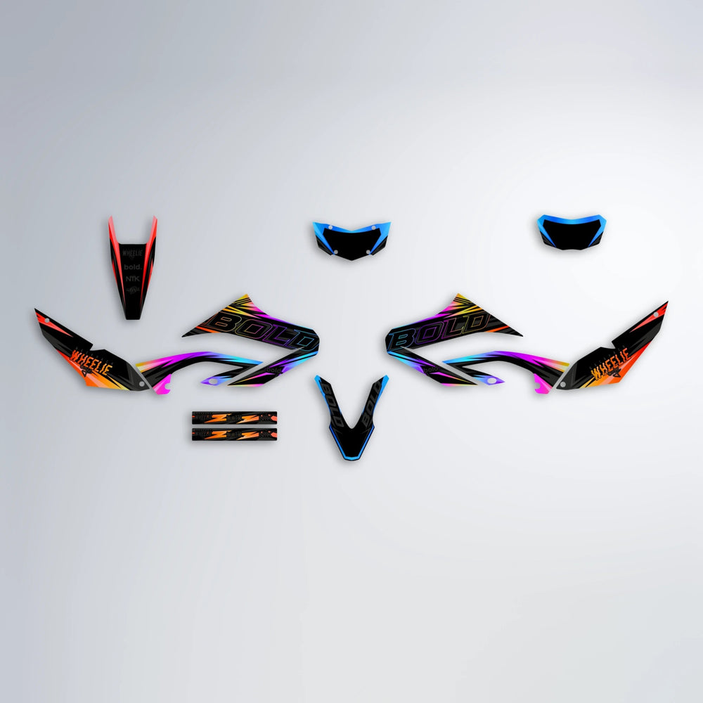 STORM Yamaha WR 125X graphics kit parts layout in Sunset Fade