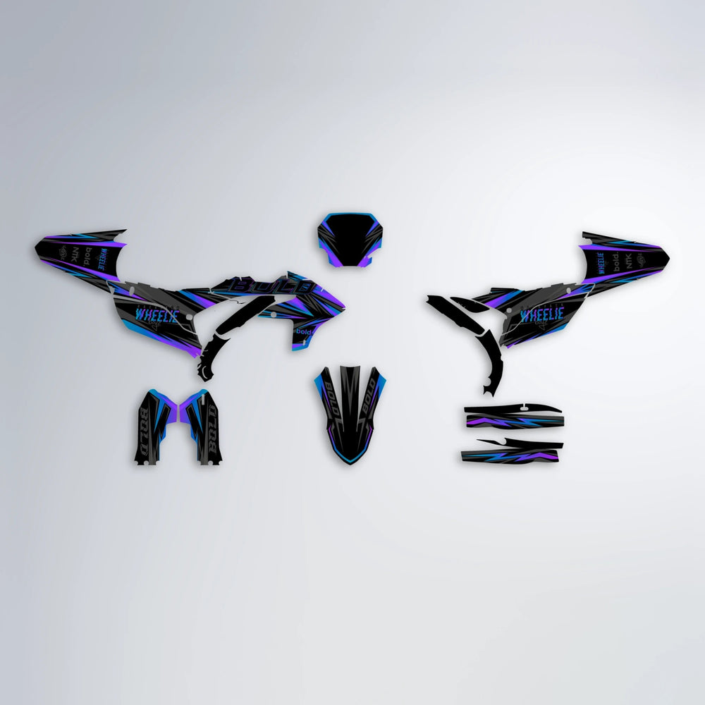 STORM Yamaha YZF MX graphics kit parts layout in Purple