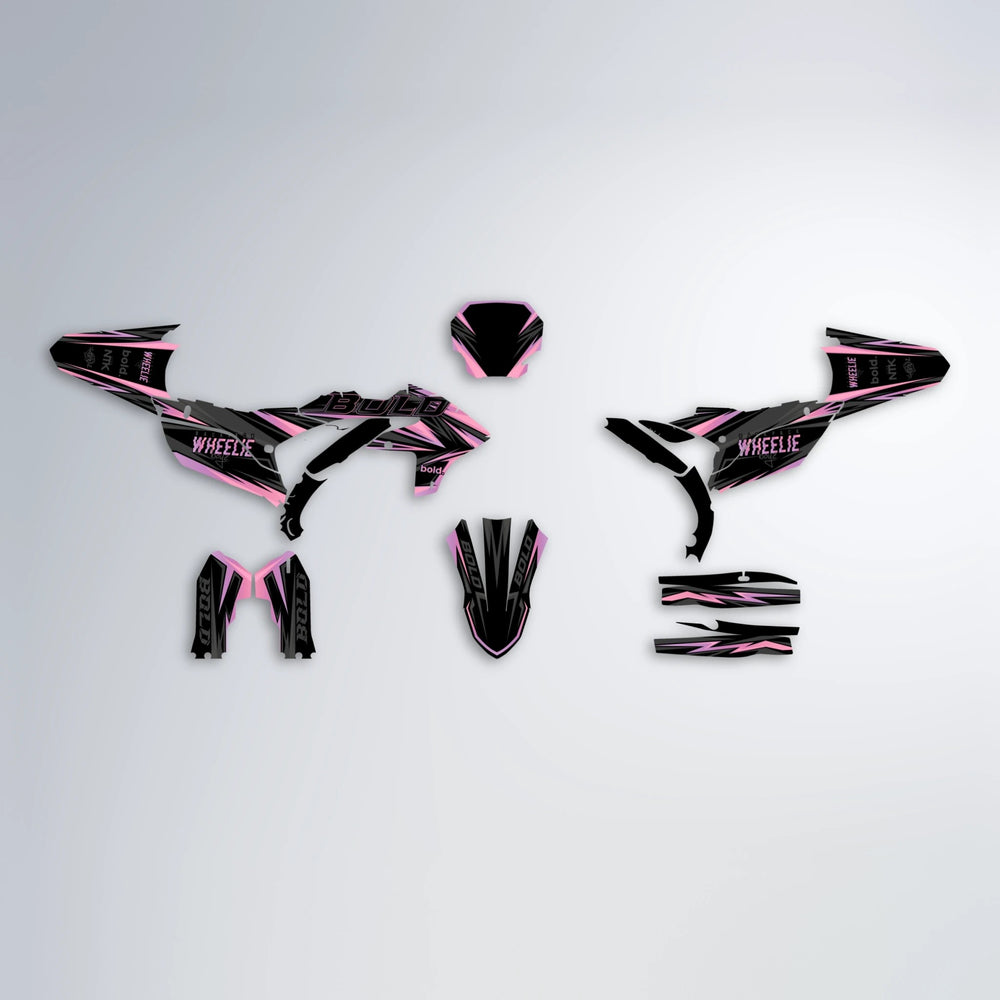 STORM Yamaha YZF MX graphics kit parts layout in Sakura Pink