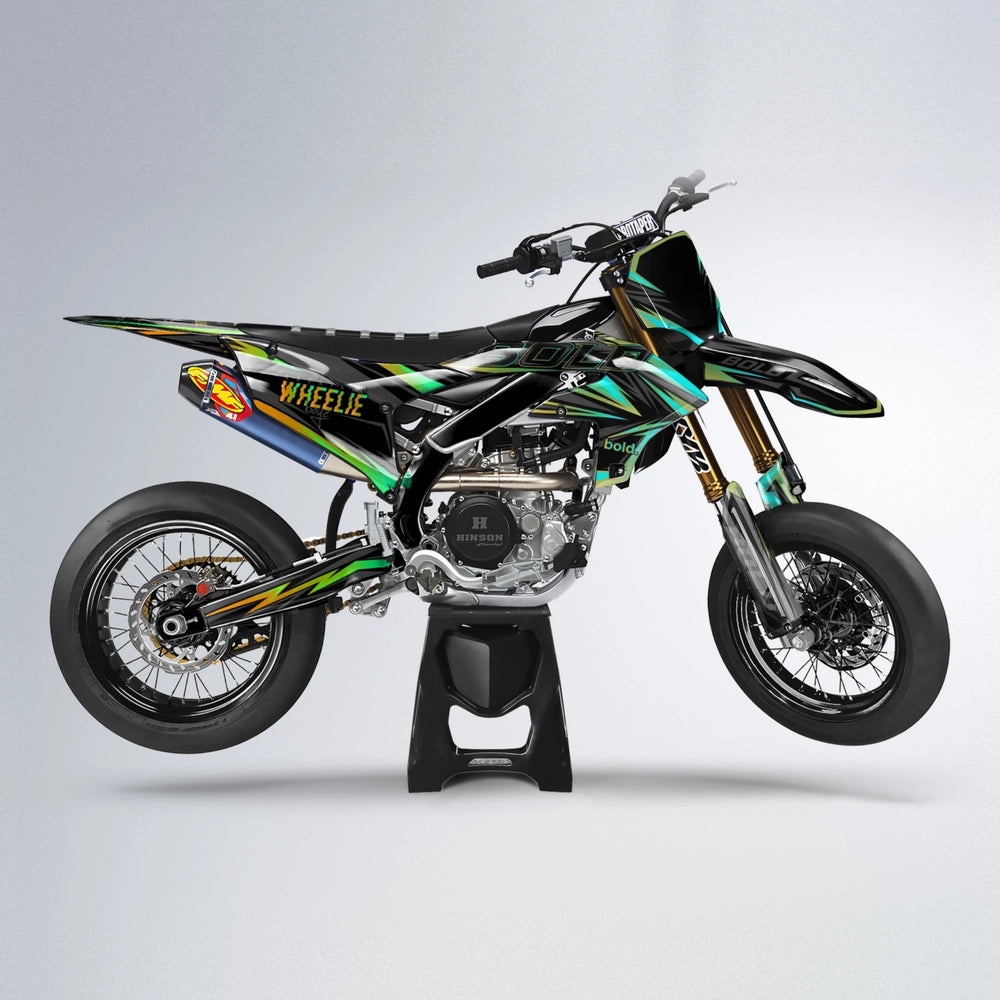 STORM Yamaha YZF SM supermoto graphics kit in Cyan & Green