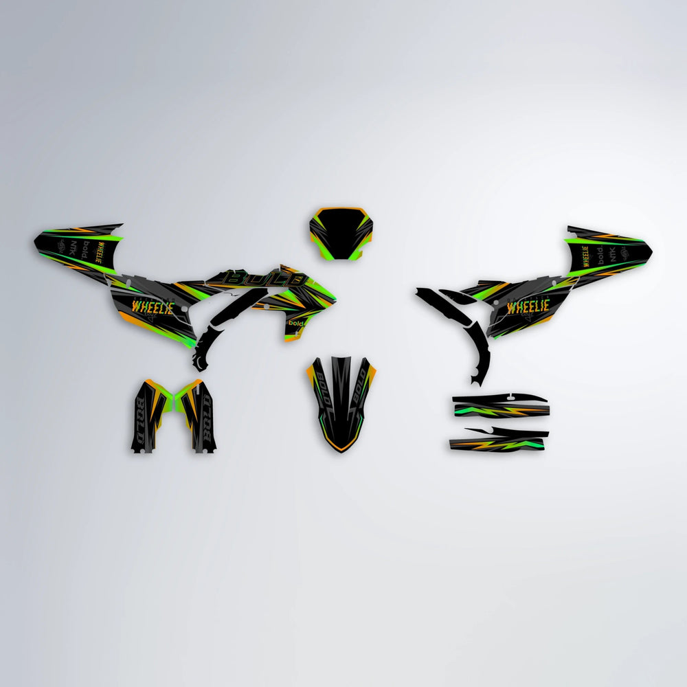 STORM Yamaha YZF SM graphics kit parts layout in Green