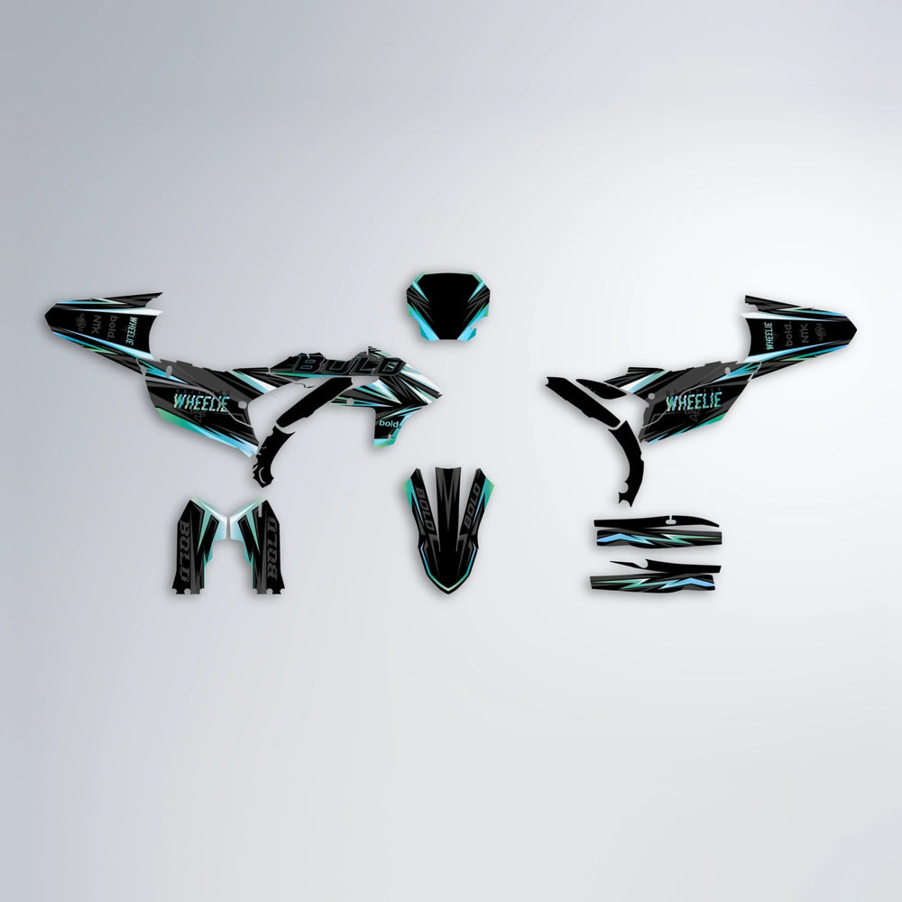 STORM Yamaha YZF SM graphics kit parts layout in Light Blue & White