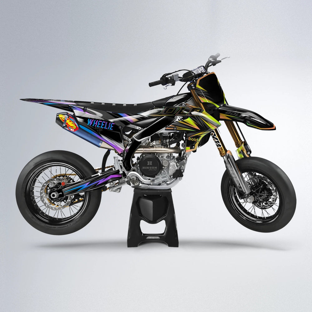 STORM Yamaha YZF SM supermoto graphics kit in Purple & Yellow