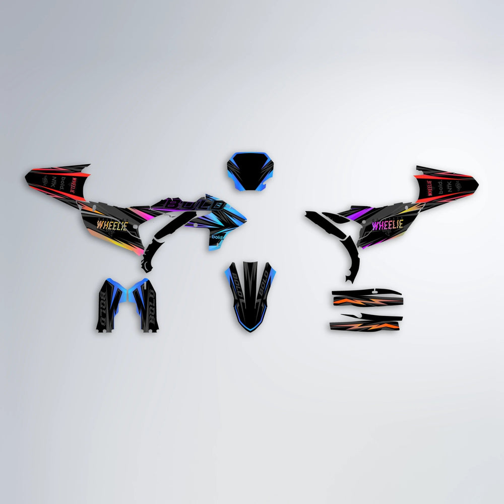 STORM Yamaha YZF SM graphics kit parts layout in Sunset Fade