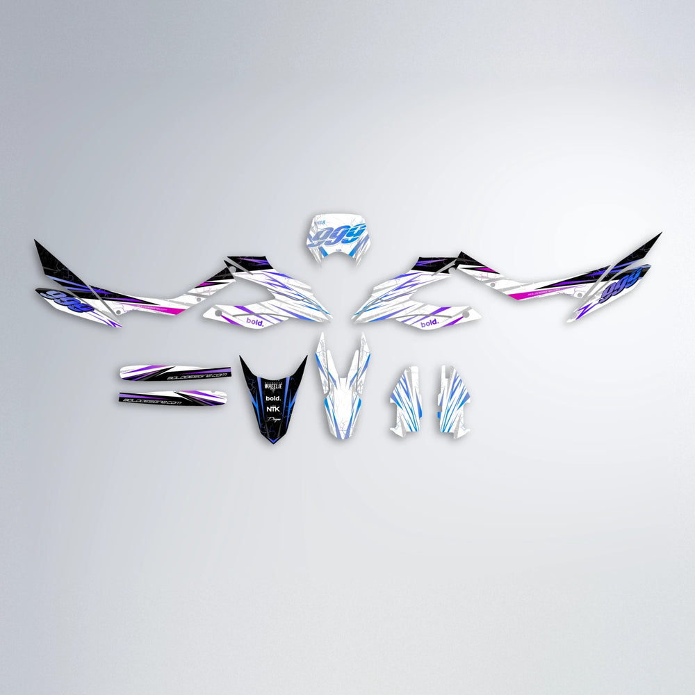 SUNRISE Aprilia SX 125 graphics kit parts layout in Blue Purple Fade