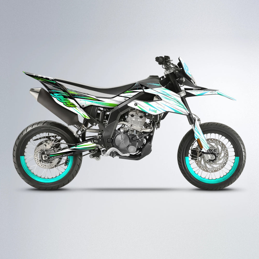 SUNRISE Aprilia SX 125 supermoto graphics kit in Cyan & Green