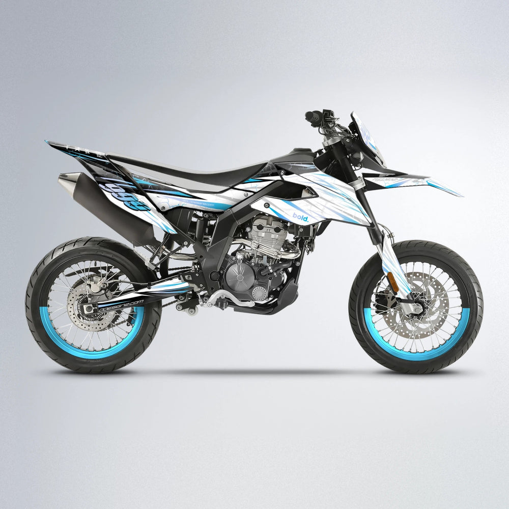 SUNRISE Aprilia SX 125 supermoto graphics kit in Light Blue & White