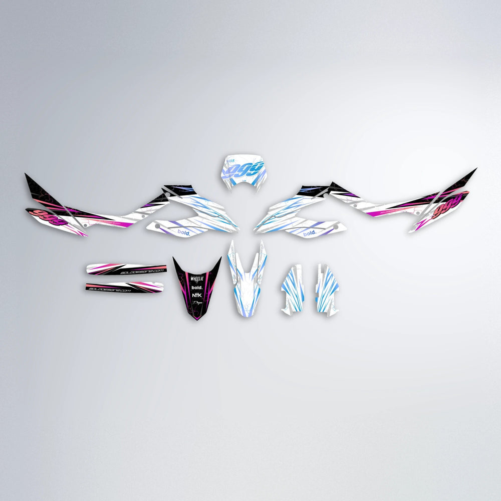 SUNRISE Aprilia SX 125 graphics kit parts layout in Pink & Light Blue