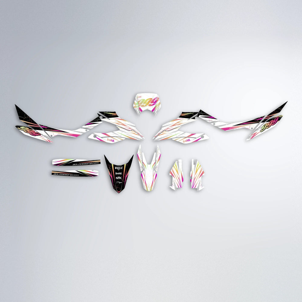 SUNRISE Aprilia SX 125 graphics kit parts layout in Pink & Yellow