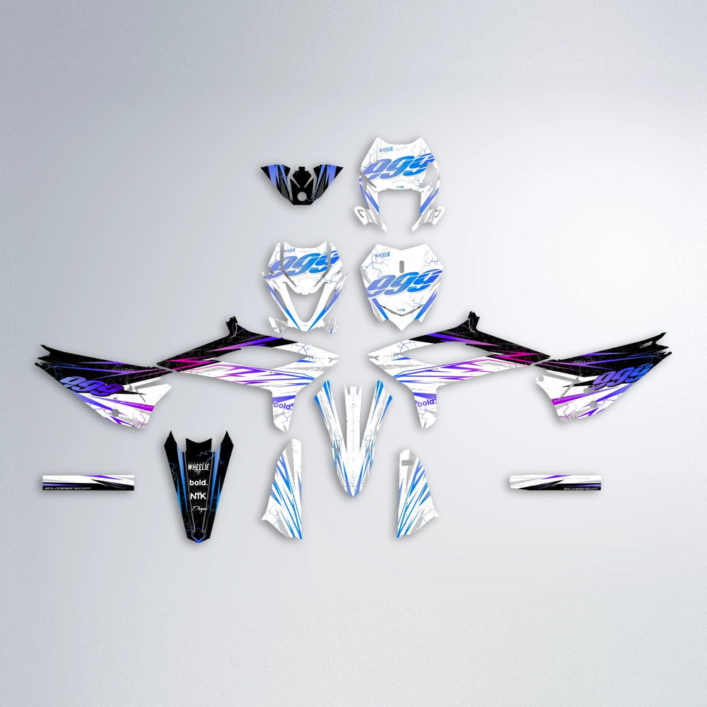 SUNRISE Beta graphics kit parts layout in Blue Purple Fade