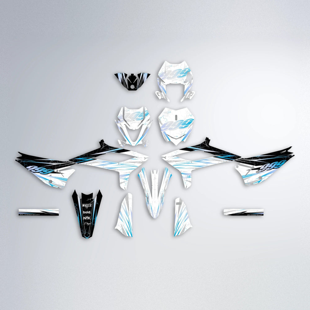 SUNRISE Beta graphics kit parts layout in Light Blue & White