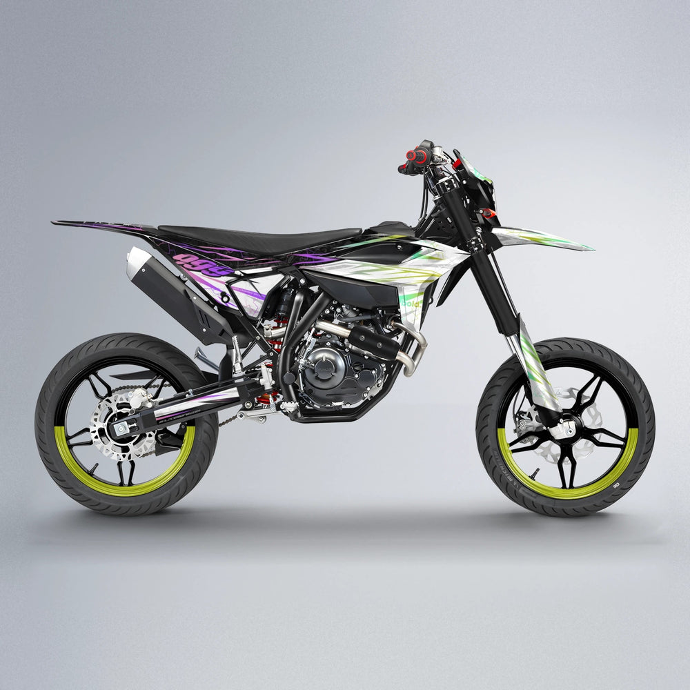 SUNRISE Beta supermoto graphics kit in Purple & Yellow