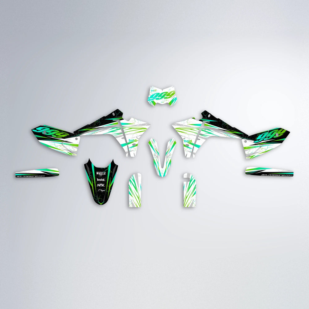 SUNRISE Fantic graphics kit parts layout in Green