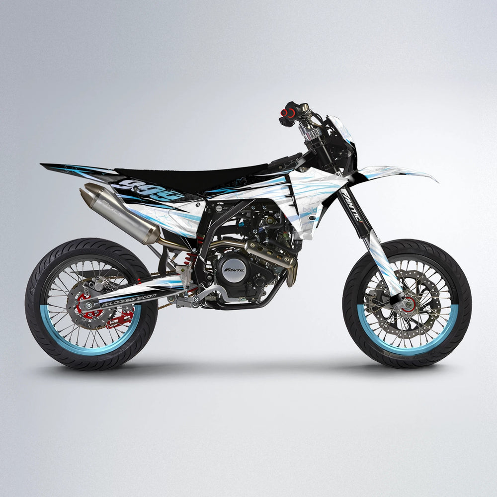 SUNRISE Fantic supermoto graphics kit in Light Blue & White