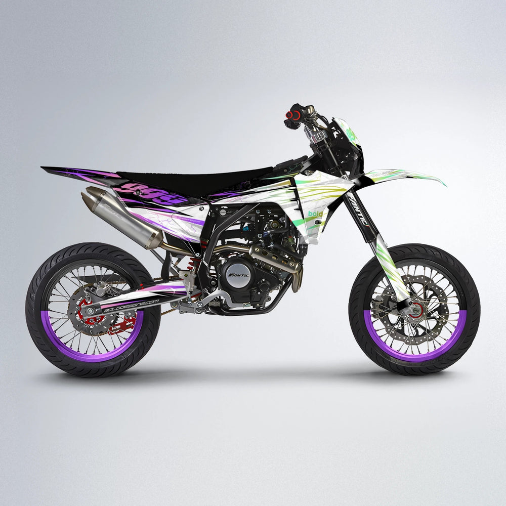 SUNRISE Fantic supermoto graphics kit in Purple & Yellow