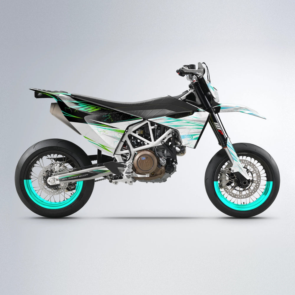 SUNRISE Husqvarna 701 supermoto graphics kit in Cyan & Green