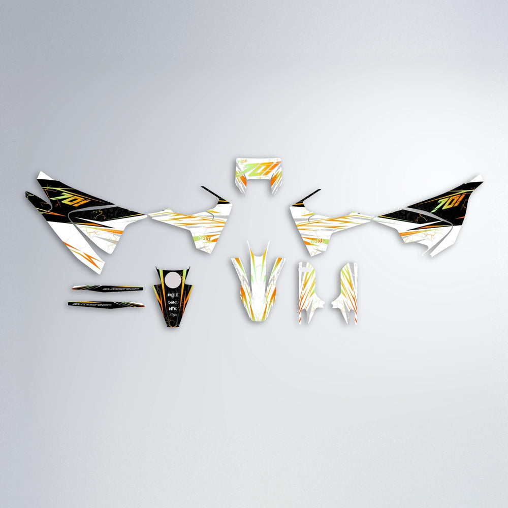 SUNRISE Husqvarna 701 graphics kit parts layout in Orange & Yellow