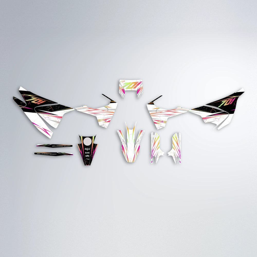 SUNRISE Husqvarna 701 graphics kit parts layout in Pink & Yellow