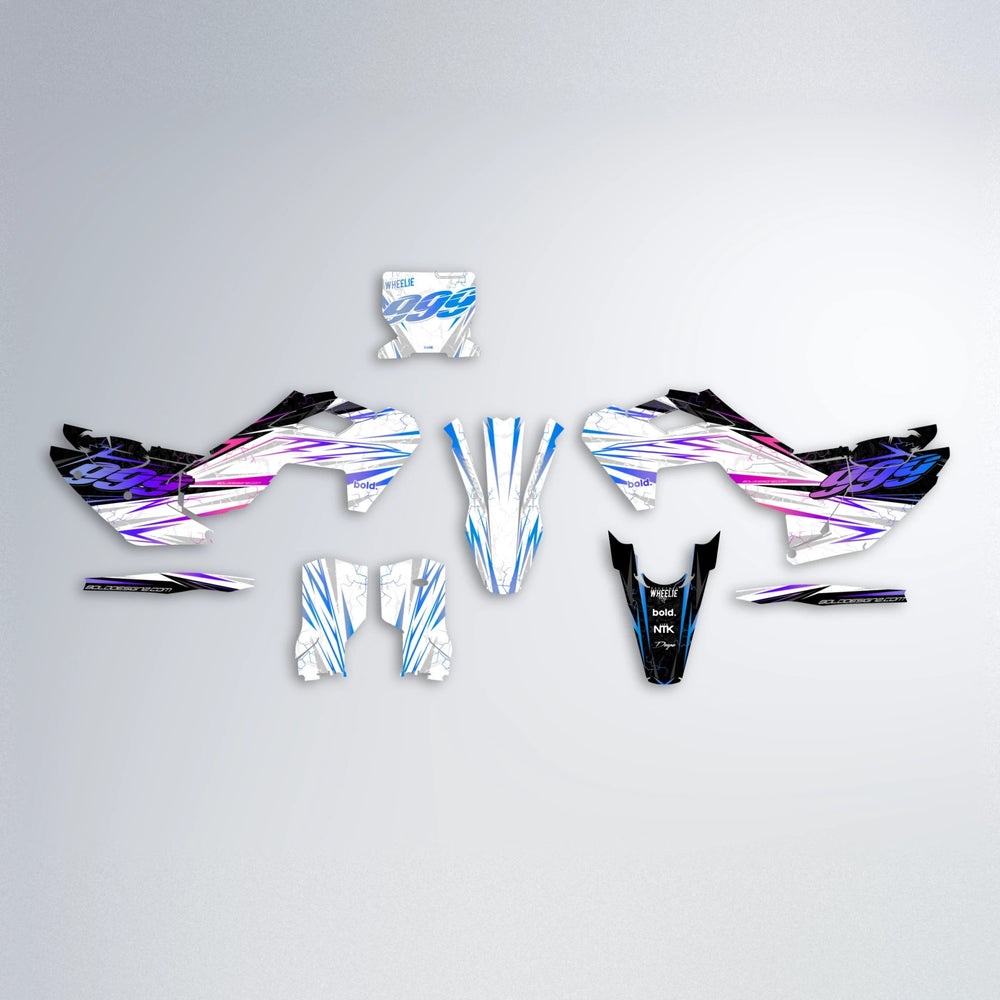 SUNRISE Husqvarna FE/TE graphics kit parts layout in Blue Purple Fade