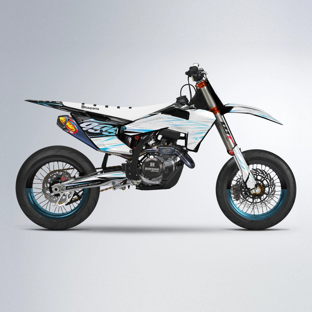 SUNRISE Husqvarna FE/TE supermoto graphics kit in Light Blue & White