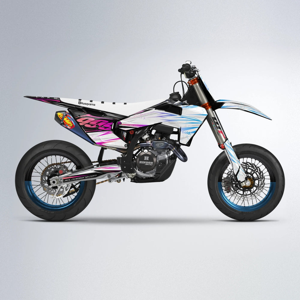 SUNRISE Husqvarna FE/TE supermoto graphics kit in Pink & Light Blue