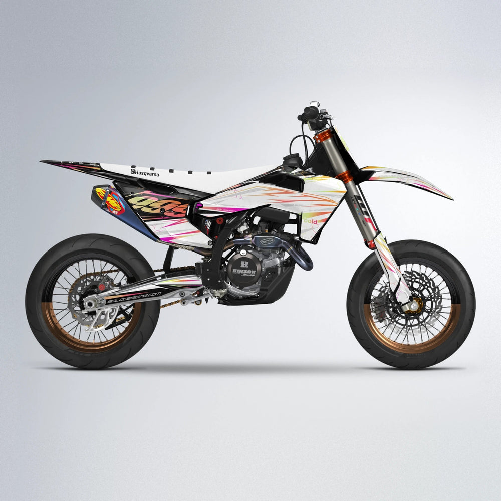 SUNRISE Husqvarna FE/TE supermoto graphics kit in Pink & Yellow