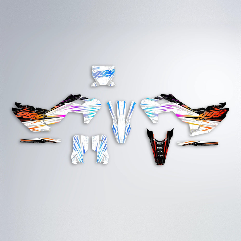 SUNRISE Husqvarna FE/TE graphics kit parts layout in Sunset Fade