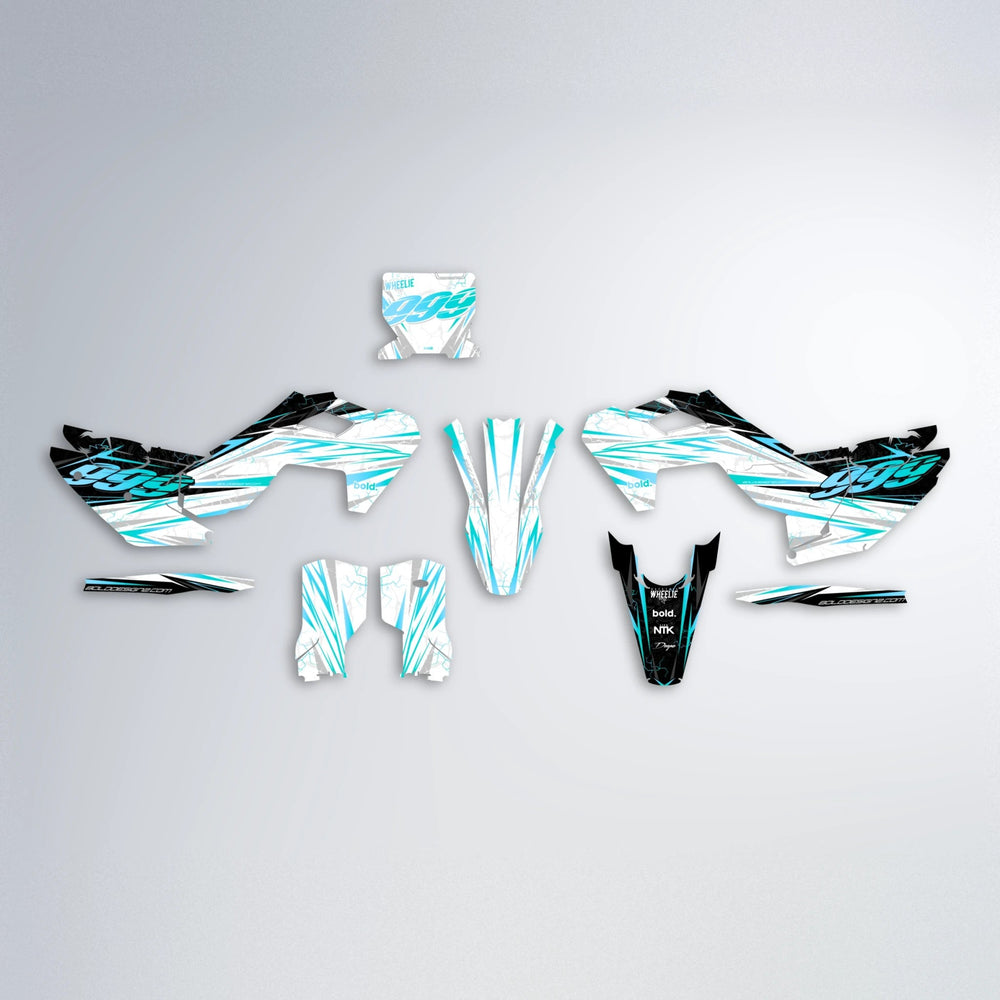 SUNRISE Husqvarna FE/TE graphics kit parts layout in Teal