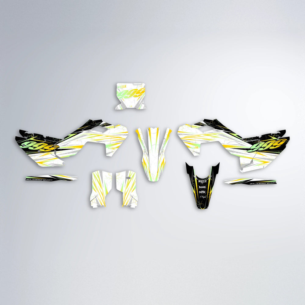 SUNRISE Husqvarna FE/TE graphics kit parts layout in Yellow