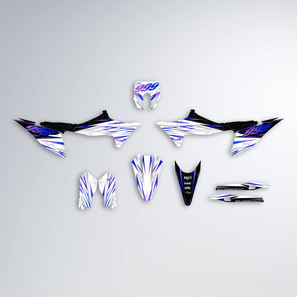 SUNRISE Stark Varg MX graphics kit parts layout in Blue