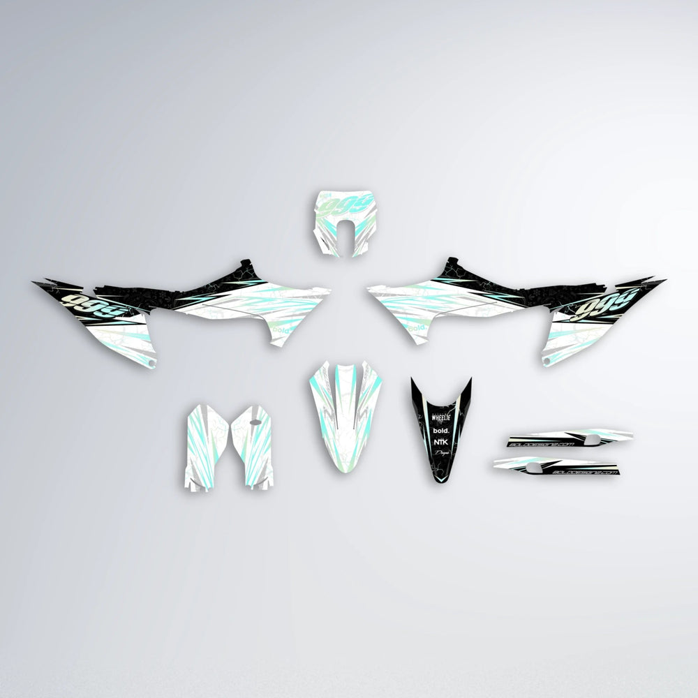 SUNRISE Stark Varg MX graphics kit parts layout in Mint