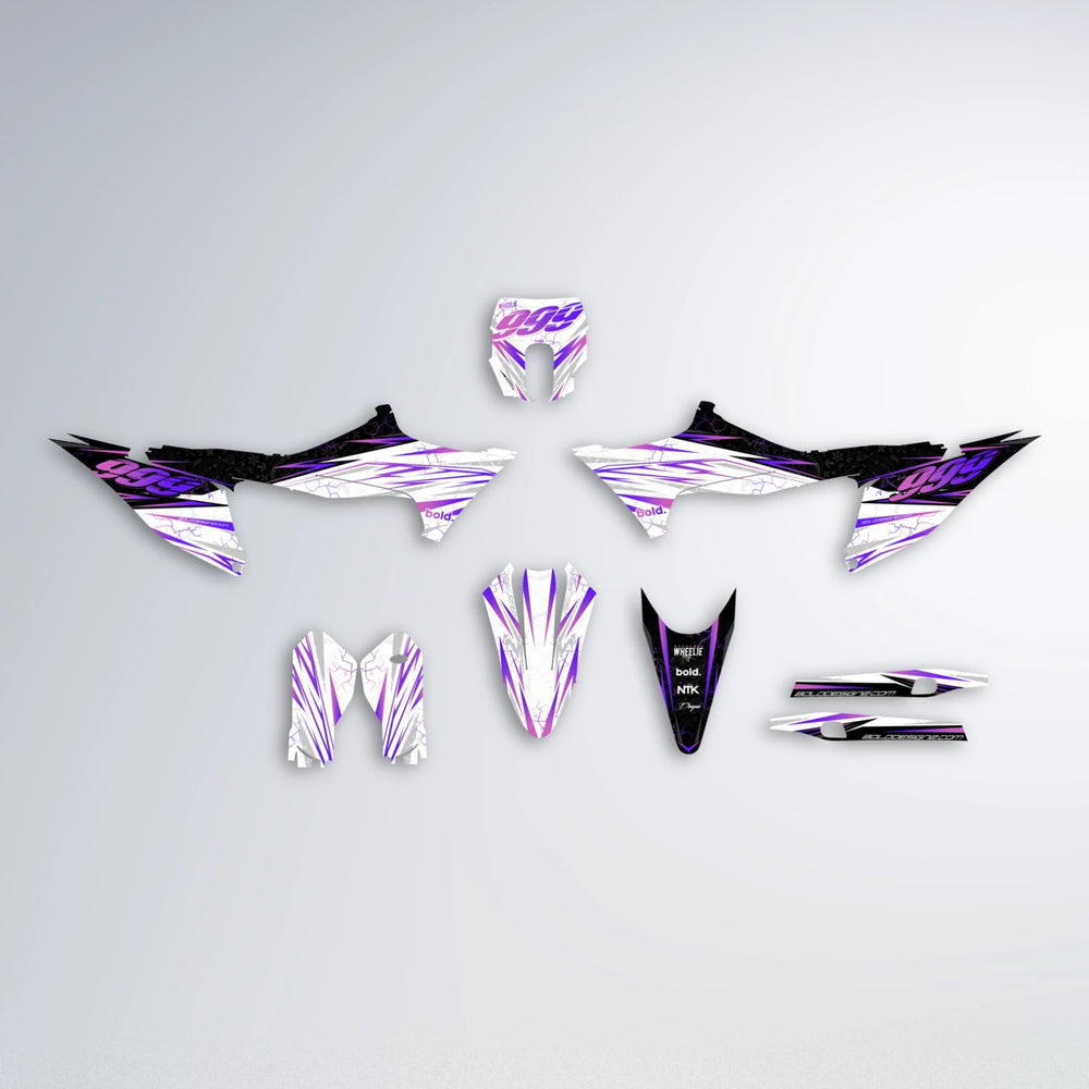 SUNRISE Stark Varg MX graphics kit parts layout in Purple