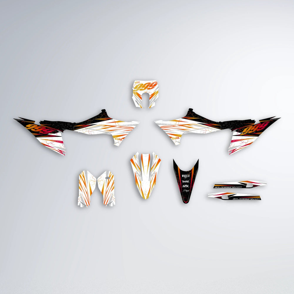 SUNRISE Stark Varg MX graphics kit parts layout in Red & Orange