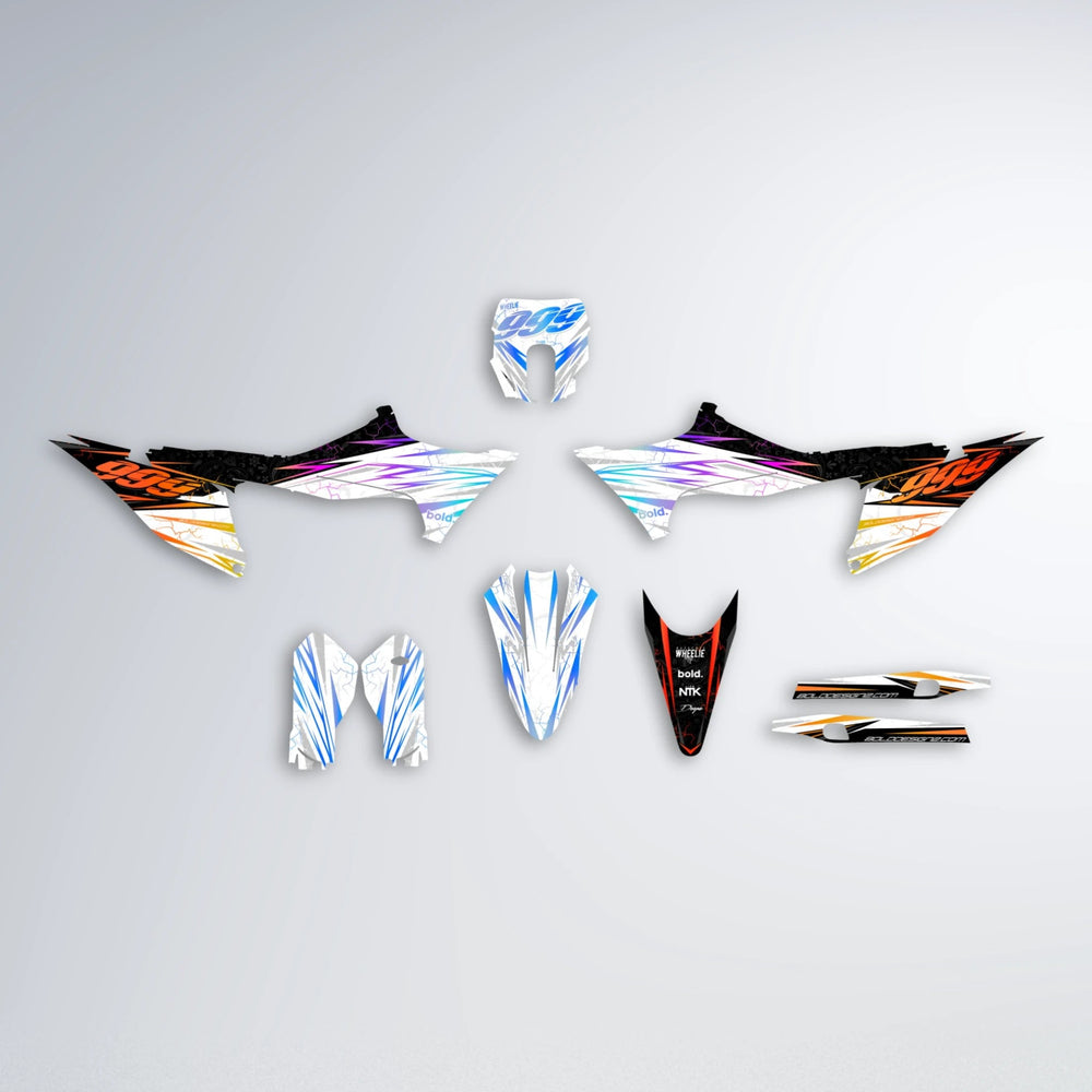 SUNRISE Stark Varg MX graphics kit parts layout in Sunset Fade