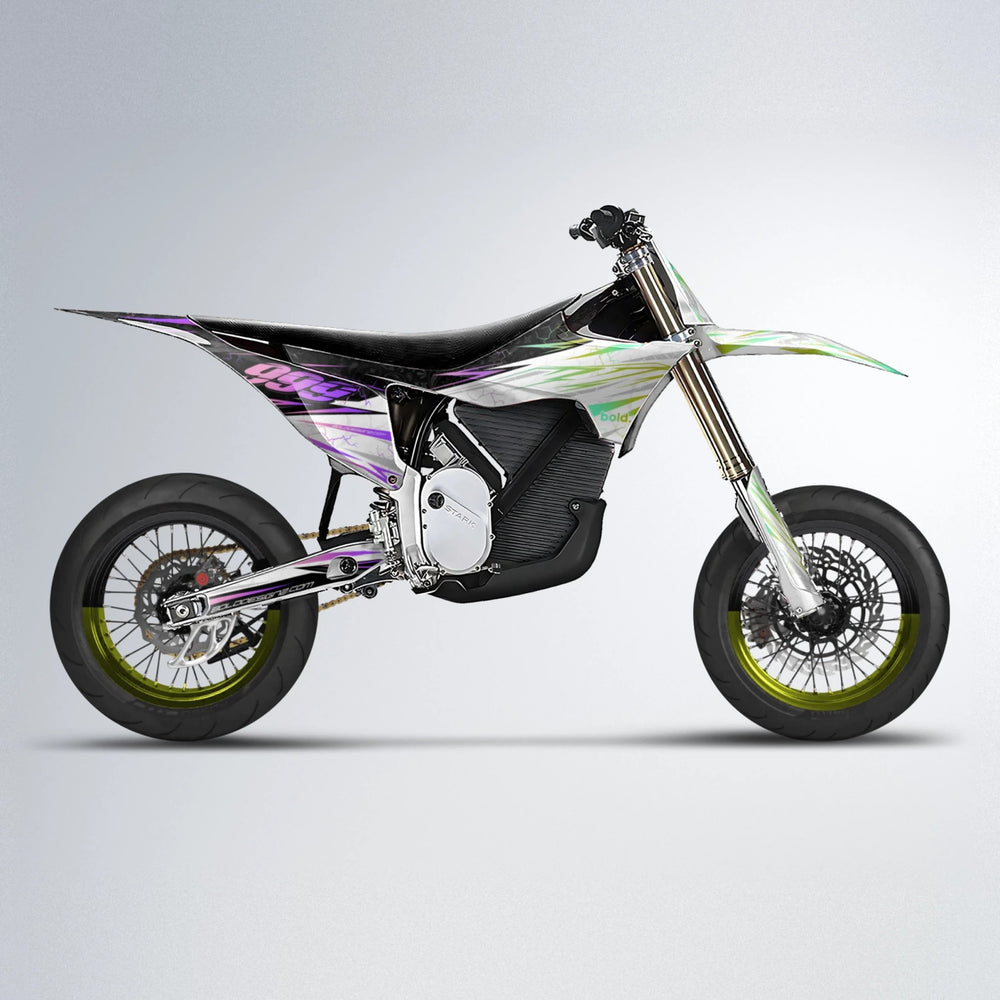 SUNRISE Stark Varg SM supermoto graphics kit in Purple & Yellow