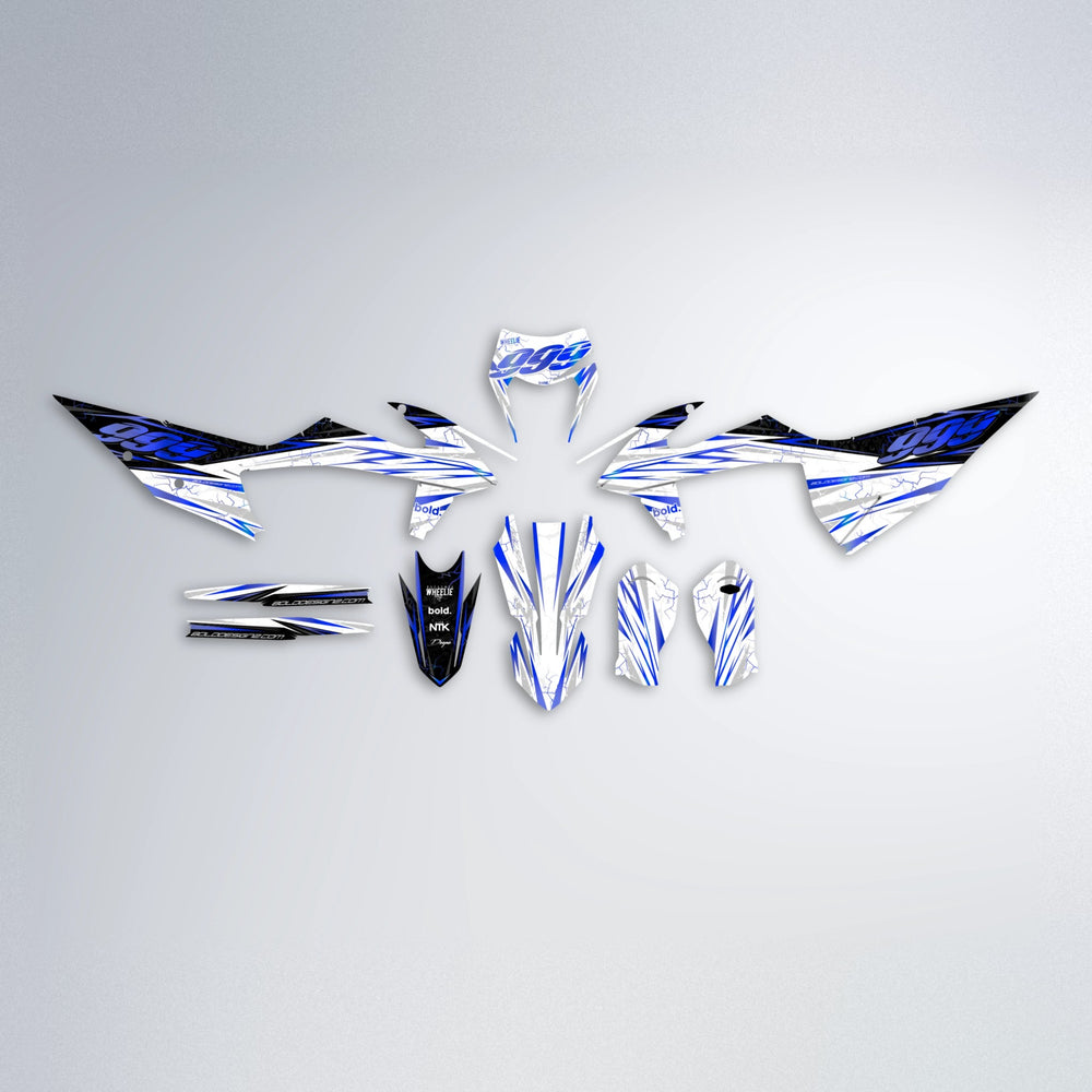 SUNRISE graphics kit parts layout in Blue Chrome