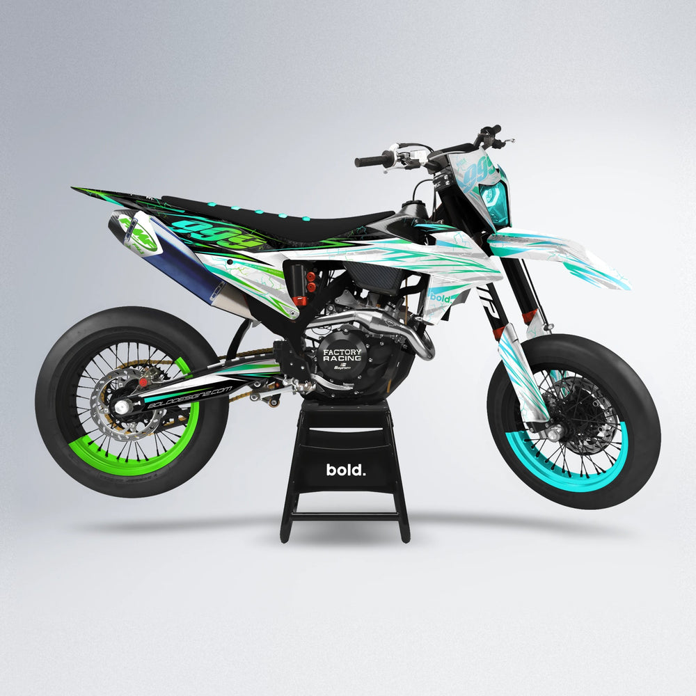 SUNRISE supermoto graphics kit in Cyan & Green