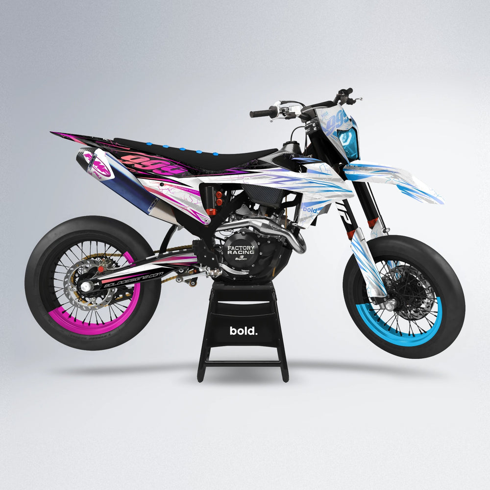 SUNRISE supermoto graphics kit in Pink & Light Blue