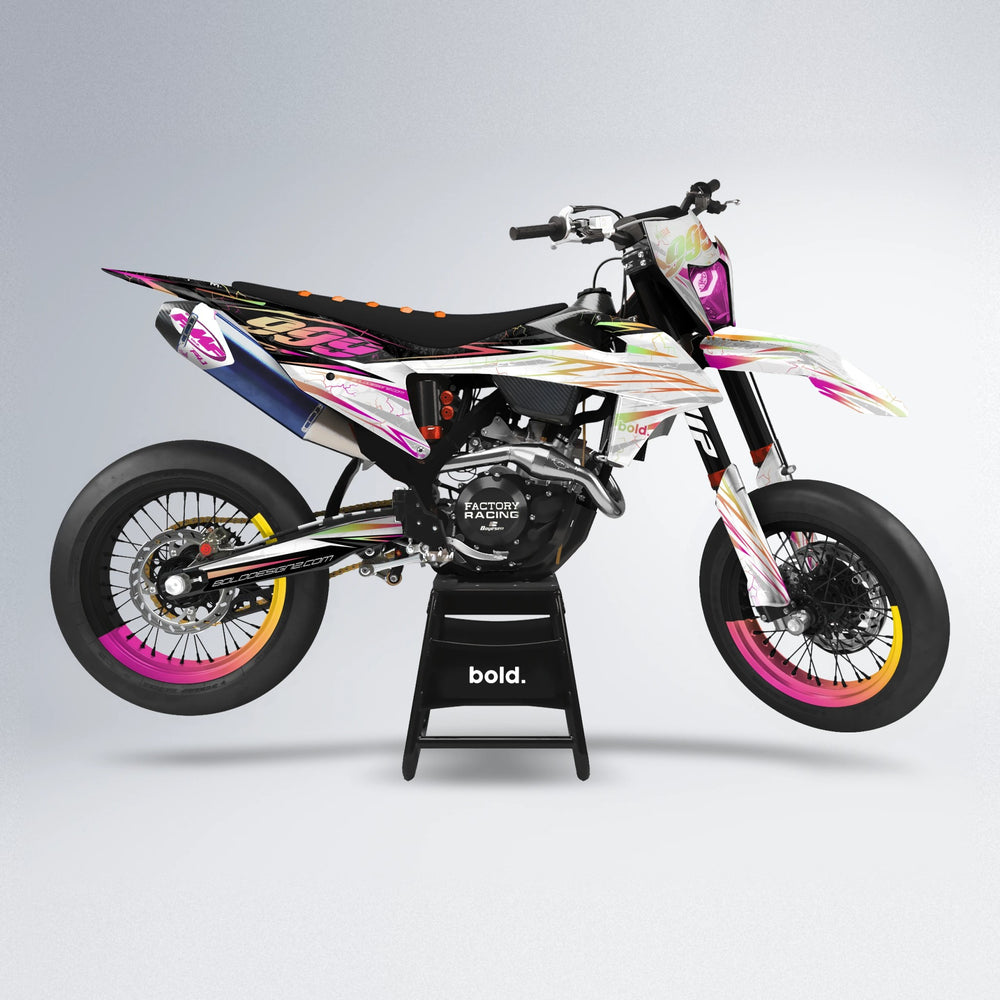 SUNRISE supermoto graphics kit in Pink & Yellow